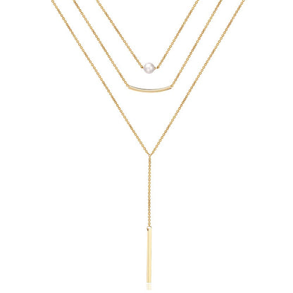Turandoss Dainty Layered Choker Necklace, Handmade Y Pendant Necklace Multilayer Bar Disc Necklace Adjustable Layering Choker Necklaces for Women