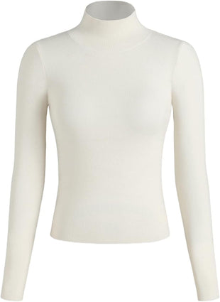 CIDER Mock Turtleneck Tops for Women Ribbed Knit Long Sleeve Slim Fitted Fall Solid Sweater T Shirts