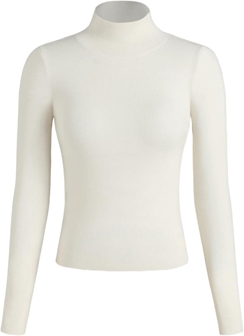 CIDER Mock Turtleneck Tops for Women Ribbed Knit Long Sleeve Slim Fitted Fall Solid Sweater T Shirts