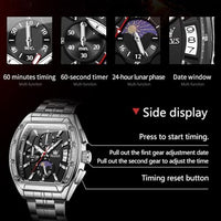 OLEVS Watches Men Chronograph Waterproof Rectangle Face Moon Phase Stainless Steel Strap Dress Watches for Men Luminous Quartz Calendar Mens Wrist Watch
