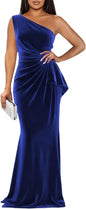Off The Shoulder Velvet Formal Dresses Mermaid Long Sleeve Wedding Guest Dress Wrap Evening Dress