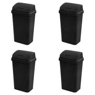 Sterilite 4-Pack Swing Top Wastebasket, Sleek Square Profile Trash Can, 13 Gallon, Black - Modern Garbage Bin for Kitchen, Bathroom, Garage and Workspace, Fits 13 Gal Liners
