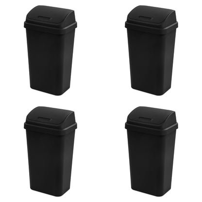 Sterilite 4-Pack Swing Top Wastebasket, Sleek Square Profile Trash Can, 13 Gallon, Black - Modern Garbage Bin for Kitchen, Bathroom, Garage and Workspace, Fits 13 Gal Liners