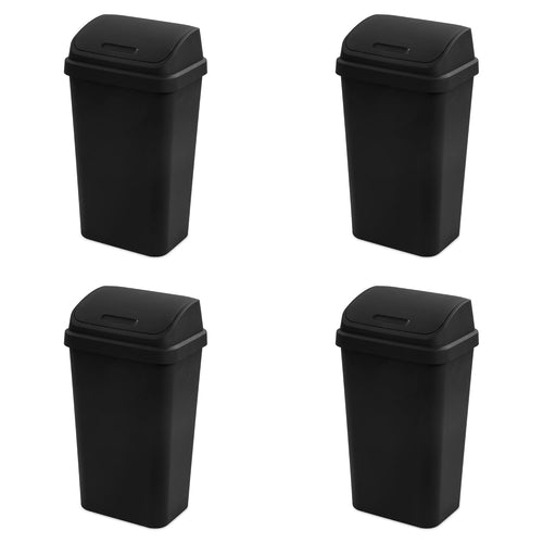 Sterilite 4-Pack Swing Top Wastebasket, Sleek Square Profile Trash Can, 13 Gallon, Black - Modern Garbage Bin for Kitchen, Bathroom, Garage and Workspace, Fits 13 Gal Liners