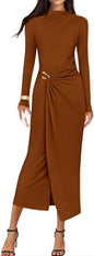 ZESICA Women's 2025 Fall Long Sleeve Bodycon Dress Mock Neck Wedding Guest Cocktail Party Long Midi Dresses