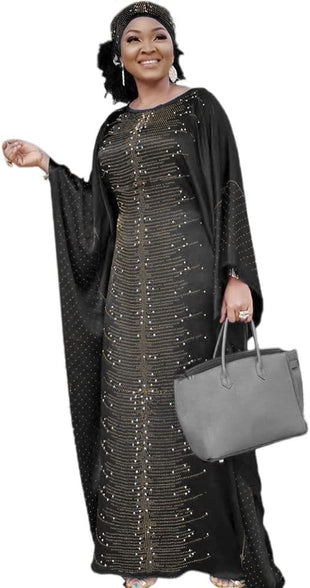 HD African Dresses for Women Fashion Beading Rhinestone Kaftan Maxi Dress