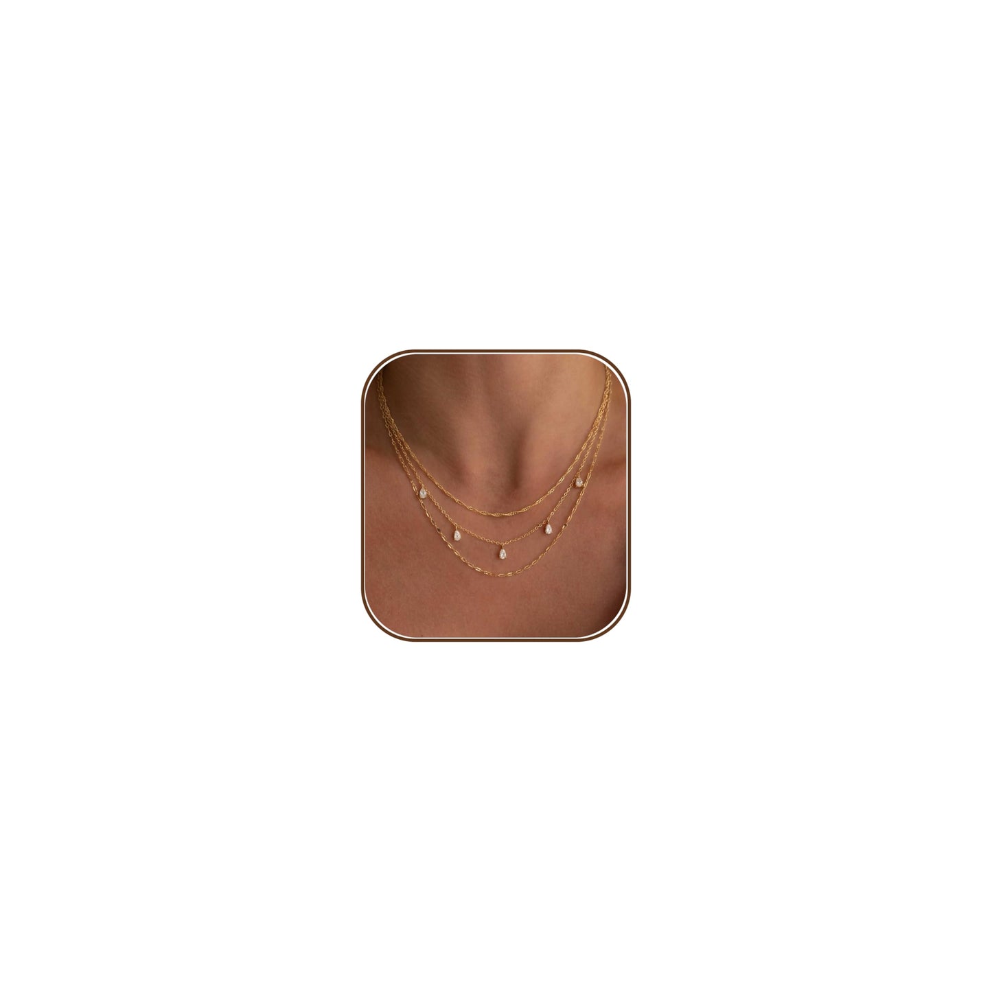 Layered Necklaces for Women, Dainty 14K Gold Plated Circle Peadant Chain Necklace Set Simple Paperclip Stacked Necklaces for Women Trendy Gold Jewelry