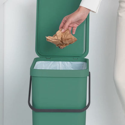 Brabantia Sort & Go Kitchen Recycling/Garbage Trash Can (10.6 Gal/Fir Green) Large Refuse Organiser with Handle & Removable Lid, Easy Clean, PerfectFit Bags Included
