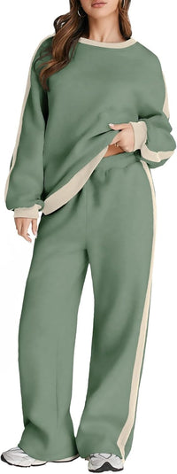 Herseas Women 2 Piece Outfits Color Block Sweatsuit Casual Fleece Lounge Matching Sets