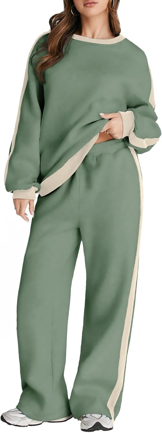 Herseas Women 2 Piece Outfits Color Block Sweatsuit Casual Fleece Lounge Matching Sets