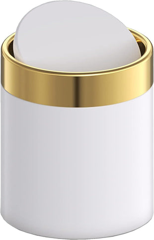 Mini Trash Can with Lid, Metal Small Tiny Mini Trash Bin Can, Mini Countertop Trash Cans for Desk Car Office Kitchen, Swing Top Trash Bin 1.5 L/0.40 Gal (White)