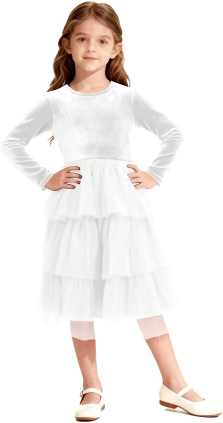 Christmas Dress Girls Velvet Tulle Puffy Long Sleeve Formal Party Dresses Princess Birthday Wedding Guest Dress