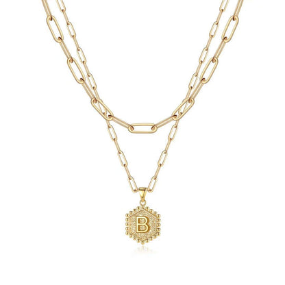 M MOOHAM Dainty Initial Necklaces for Women, 14K-Gold-Plated Layering Necklace for Women Cute Hexagon Letter Initial Necklace Layered Necklaces for Womens Teen Girl Gifts