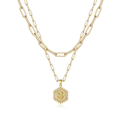 M MOOHAM Dainty Initial Necklaces for Women, 14K-Gold-Plated Layering Necklace for Women Cute Hexagon Letter Initial Necklace Layered Necklaces for Womens Teen Girl Gifts