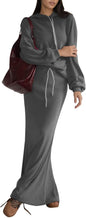 EXLURA Women 2 Piece Outfits Fall Airport Long Sleeve Hoodies Matching Long Skirt Dress Sweatsuits Lounge Sets Winter 2025