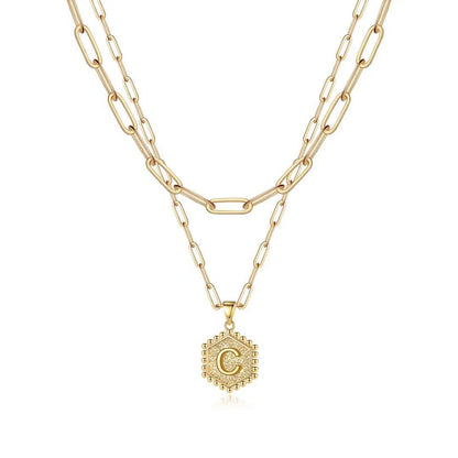 M MOOHAM Dainty Initial Necklaces for Women, 14K-Gold-Plated Layering Necklace for Women Cute Hexagon Letter Initial Necklace Layered Necklaces for Womens Teen Girl Gifts