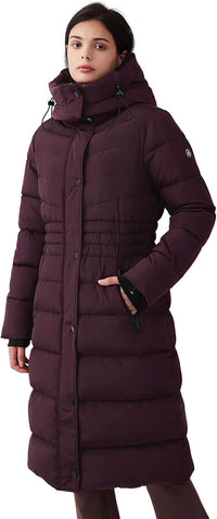 IKAZZ Women's Winter Coats, Thickened Warm Insulated Vegan Down Long Parka Jacket with Hood