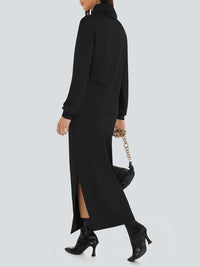 Casly Lamiit Women's 2 Piece Skirt Set Turtleneck Tops Long Skirt Matching Outfits with Pockets Fall Loungewear
