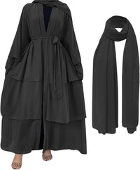 Abayas for Women Muslim Dubai Dress Solid Loose Fit Long Cardigan Islamic Kaftan Robe Open Front Maxi Length