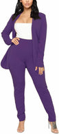 Aro Lora Women's 2 Piece Outfit Casual Solid Open Front Blazer and Pencil Pant Suits Set