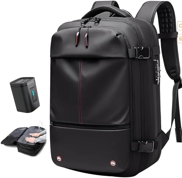 7DAY'S Fiordpack Vacuum Backpack Travel (External Pump, 60L), TSA Lock, Expandable Vacuum Seal Compression Travel Backpack for 17" Laptop, Airline Approved
