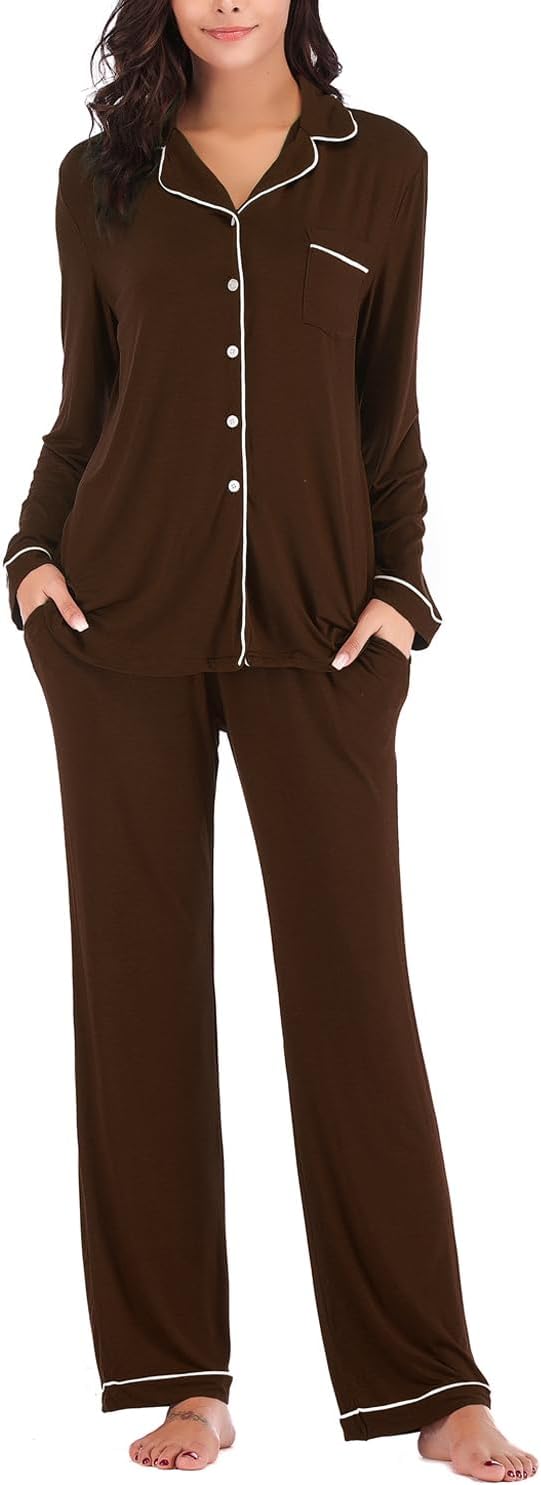 Aamikast Women's Pajama Sets Long Sleeve Button Down Sleepwear Nightwear Soft Pjs Lounge Sets