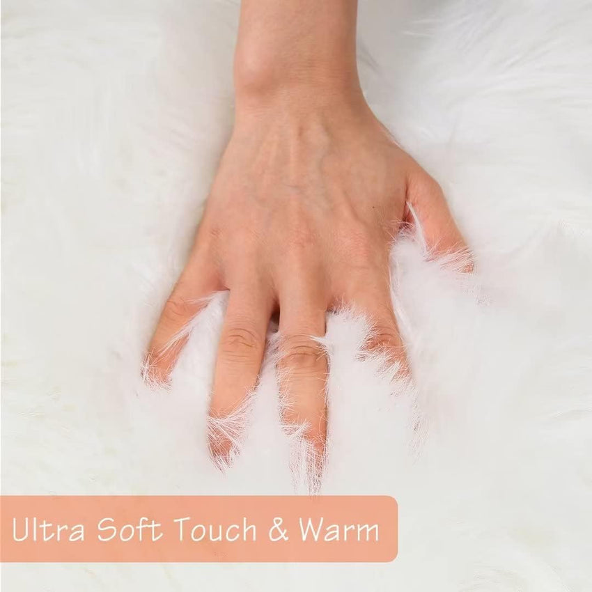 duduta White Faux Sheepskin Throw Rug 2x3 ft, Fluffy Shag Fur Chair Cover Small Bedside Dorm Rug Non Slip Washable