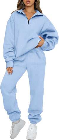AUTOMET Women's Sweatsuits 2 Piece Outfits Lounge Sets Long Sleeve Half Zip Pullover and Baggy Sweatpants with Pockets