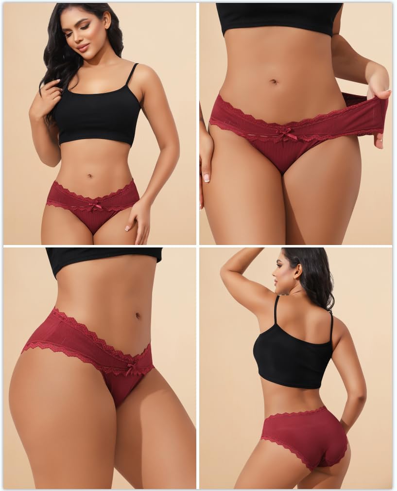 LEVAO Womens Underwear Cotton Cheeky Bikini Panties for Women Lace Stretch Hipster Ladies Briefs Multipack S-XXL