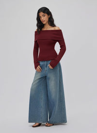 CIDER Off The Shoulder Tops for Women Long Sleeve Going Out Y2K Tops Knit Pullover Fall Outfits Trendy 2025