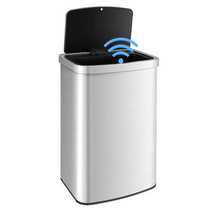 Goplus 13 Gallon/ 50L Touchless Trash Can, Rectangular Motion Sensor Trash Bin with Soft Close Lid & Deodorizer Compartment, Stainless Steel Automatic Garbage Can for Kitchen, Office
