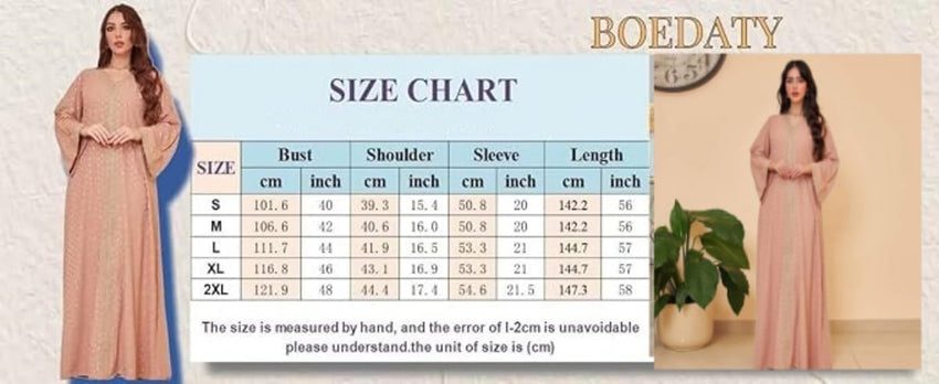 Boedaty Women Summer Muslim Abaya Dress One-Piece Embroidered V Neck Bronzing Kaftan Dress Full Length Party Dress