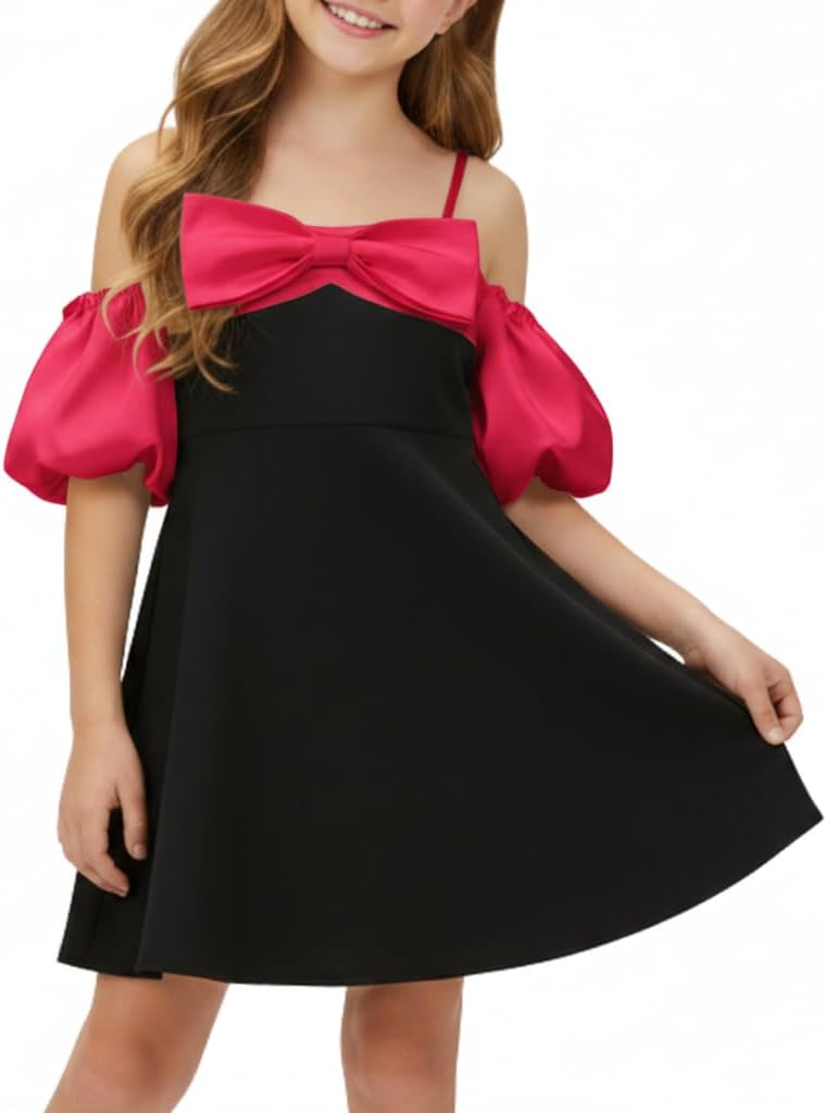 WELAKEN Girls Black Formal Dress – Elegant Midi Dress for Parties or Special Occasions