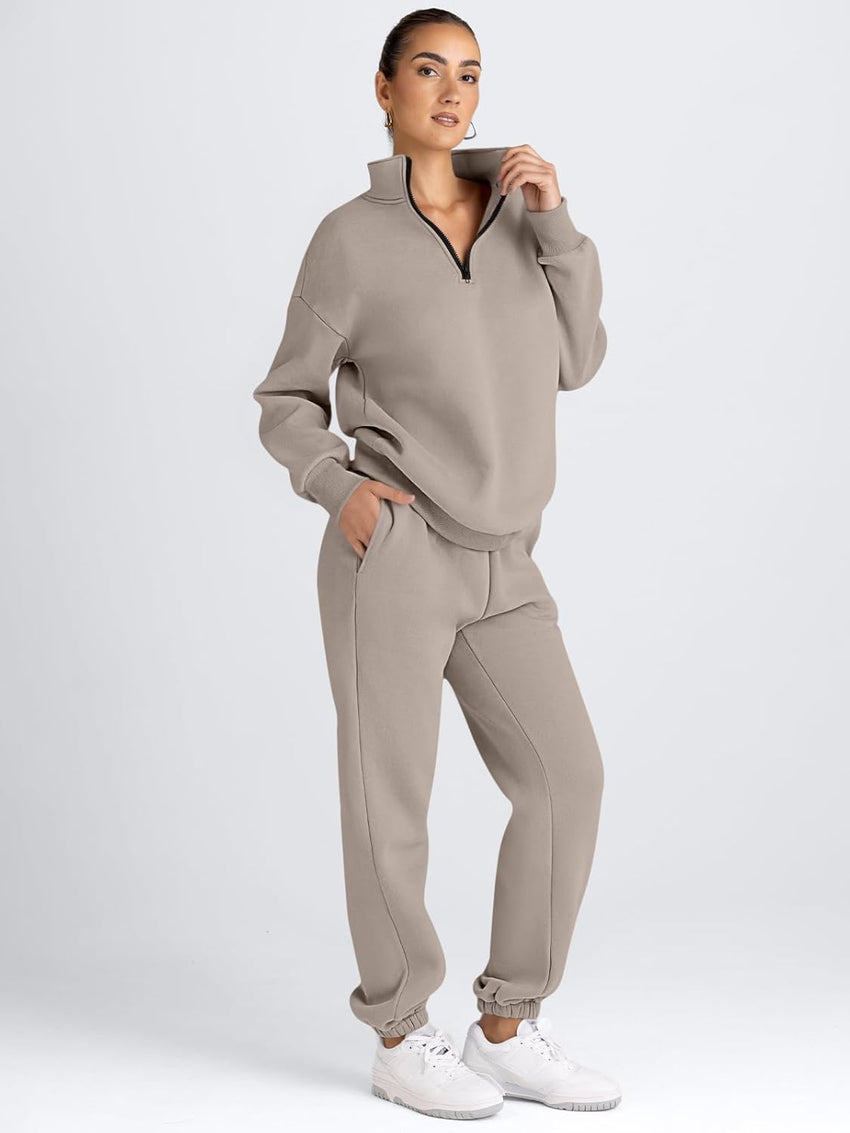 AUTOMET Women's Sweatsuits 2 Piece Outfits Lounge Sets Long Sleeve Half Zip Pullover and Baggy Sweatpants with Pockets