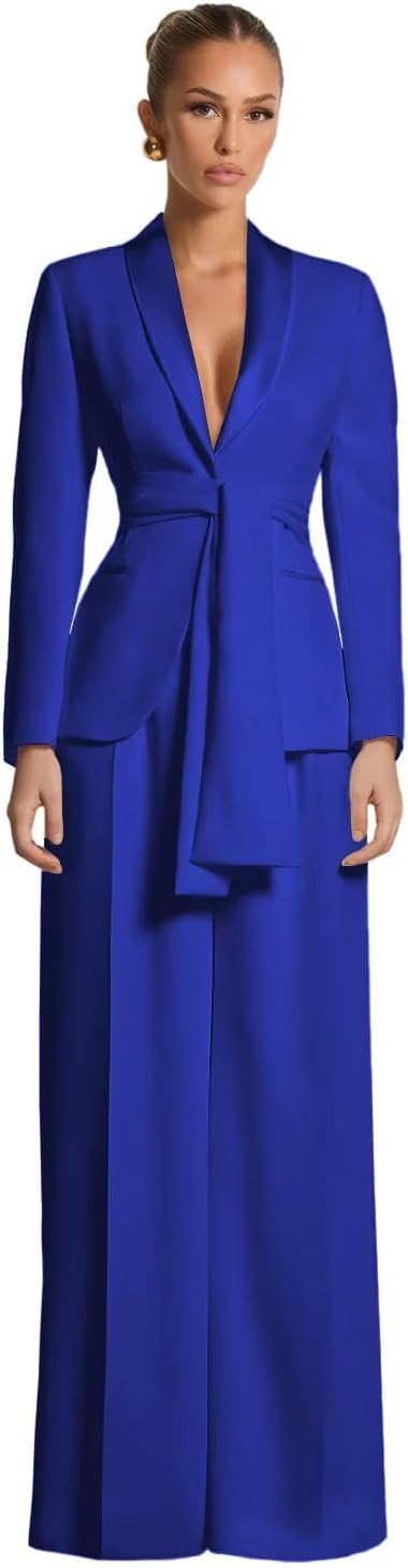 Pant Suits for Women Dressy Casual 2 Piece Womens Suit with Belt Elegant Womens Suits for Wedding Guest Prom