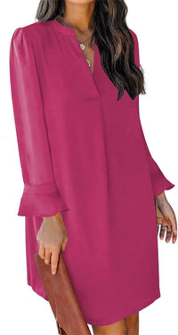 QACOHU Fall Dresses for Women 2025 Casual V Neck Long Sleeves Flowy Mini Tunic Dress