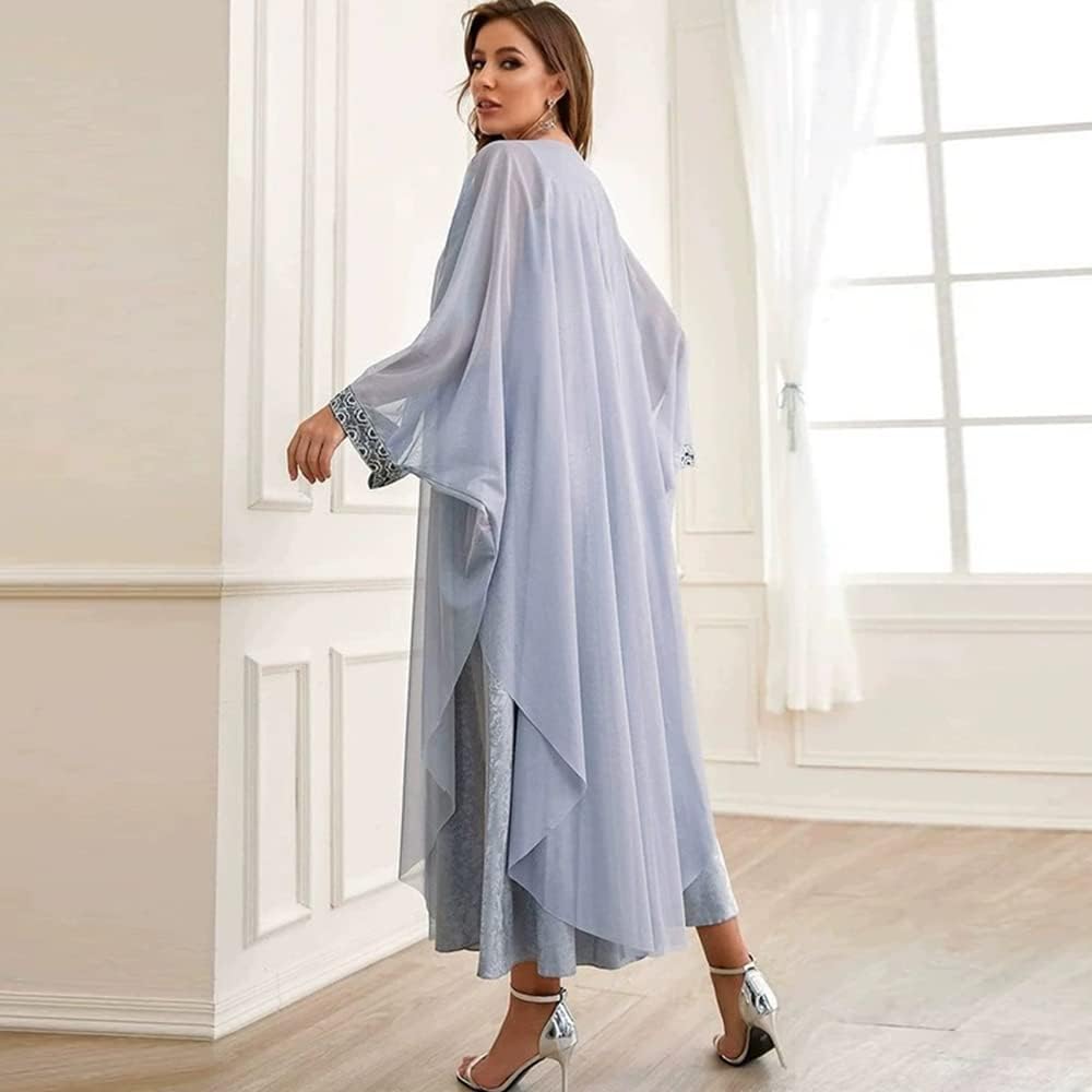 Embroidery Jalabiya Chiffon Abaya Dress for Women Dubai Sadui Muslim Eid Clothes