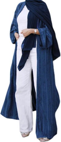 Womens Muslim Kimono Abaya Solid Striped Retro Ethnic Cardigan Robe Dubai Middle Eastern Saudi Arabia Eid Clothes