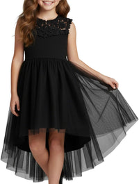 WELAKEN Girls Black Formal Dress – Elegant Midi Dress for Parties or Special Occasions