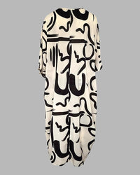 CHICME Women's 2 Piece Outfits 2025 Abstract Print Batwing Sleeve V Neck Top with High Slit and Loose Wide Leg Pants Set