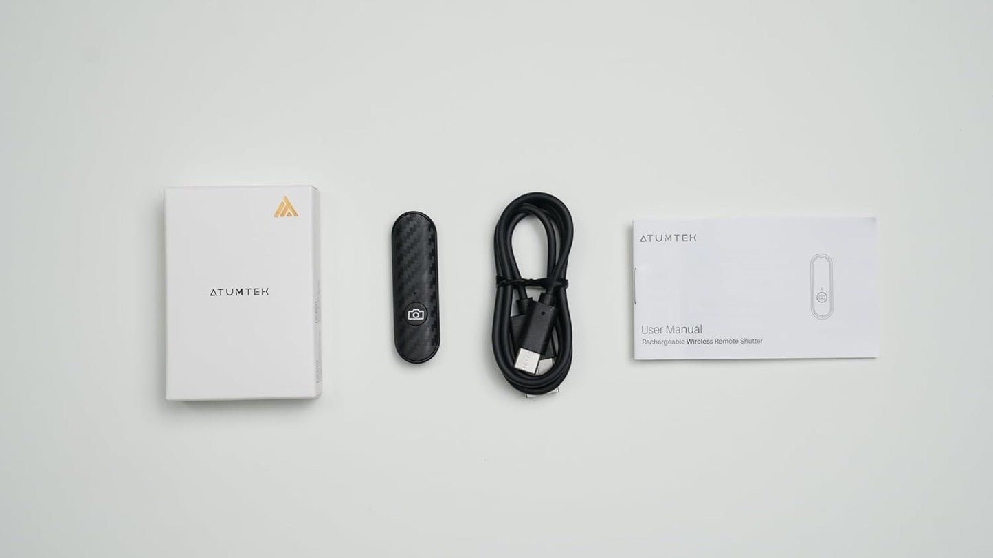 ATUMTEK Bluetooth Remote Shutter, Carbon Fiber Design, Rechargeable Camera Remote Control for iOS & Android Smartphones, Compact and Portable, with Type-C Charging, 10m Remote Range, Bluetooth 5.0