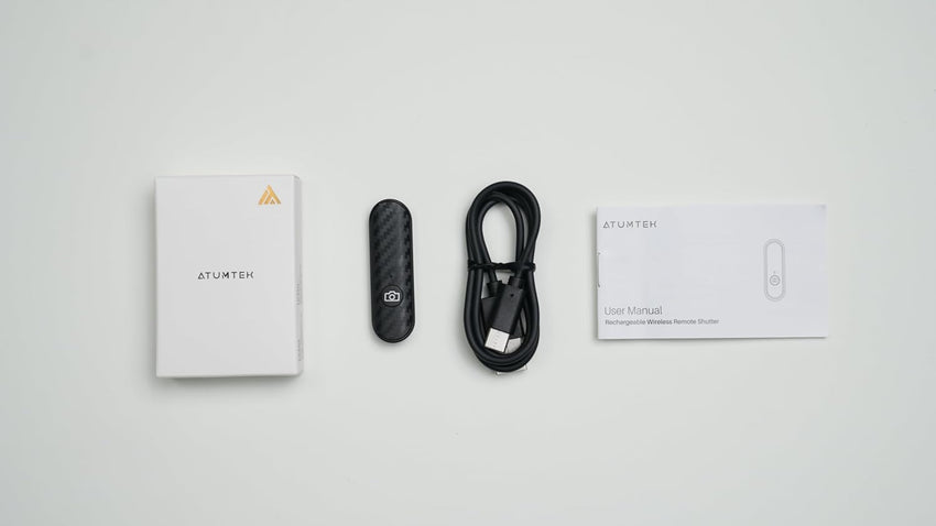 ATUMTEK Bluetooth Remote Shutter, Carbon Fiber Design, Rechargeable Camera Remote Control for iOS & Android Smartphones, Compact and Portable, with Type-C Charging, 10m Remote Range, Bluetooth 5.0