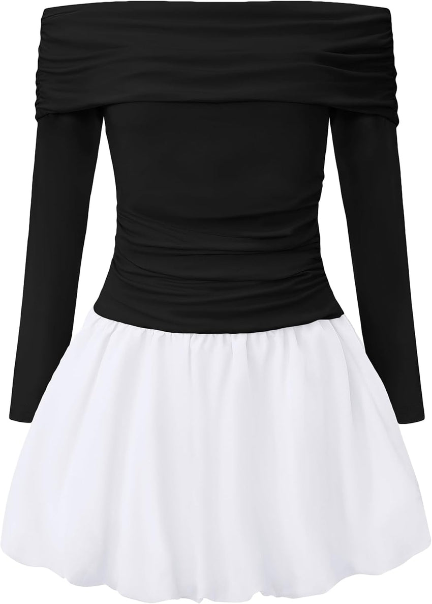 EXARUS Girls Dress Off The Shoulder Bodycon/Bubble Long Sleeve Teen Ruched Homecoming Dance Party Prom Tween Dresses