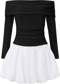 EXARUS Girls Dress Off The Shoulder Bodycon/Bubble Long Sleeve Teen Ruched Homecoming Dance Party Prom Tween Dresses