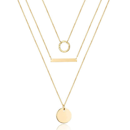 Turandoss Dainty Layered Choker Necklace, Handmade Y Pendant Necklace Multilayer Bar Disc Necklace Adjustable Layering Choker Necklaces for Women
