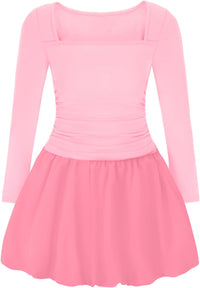 EXARUS Girls Dress Off The Shoulder Bodycon/Bubble Long Sleeve Teen Ruched Homecoming Dance Party Prom Tween Dresses