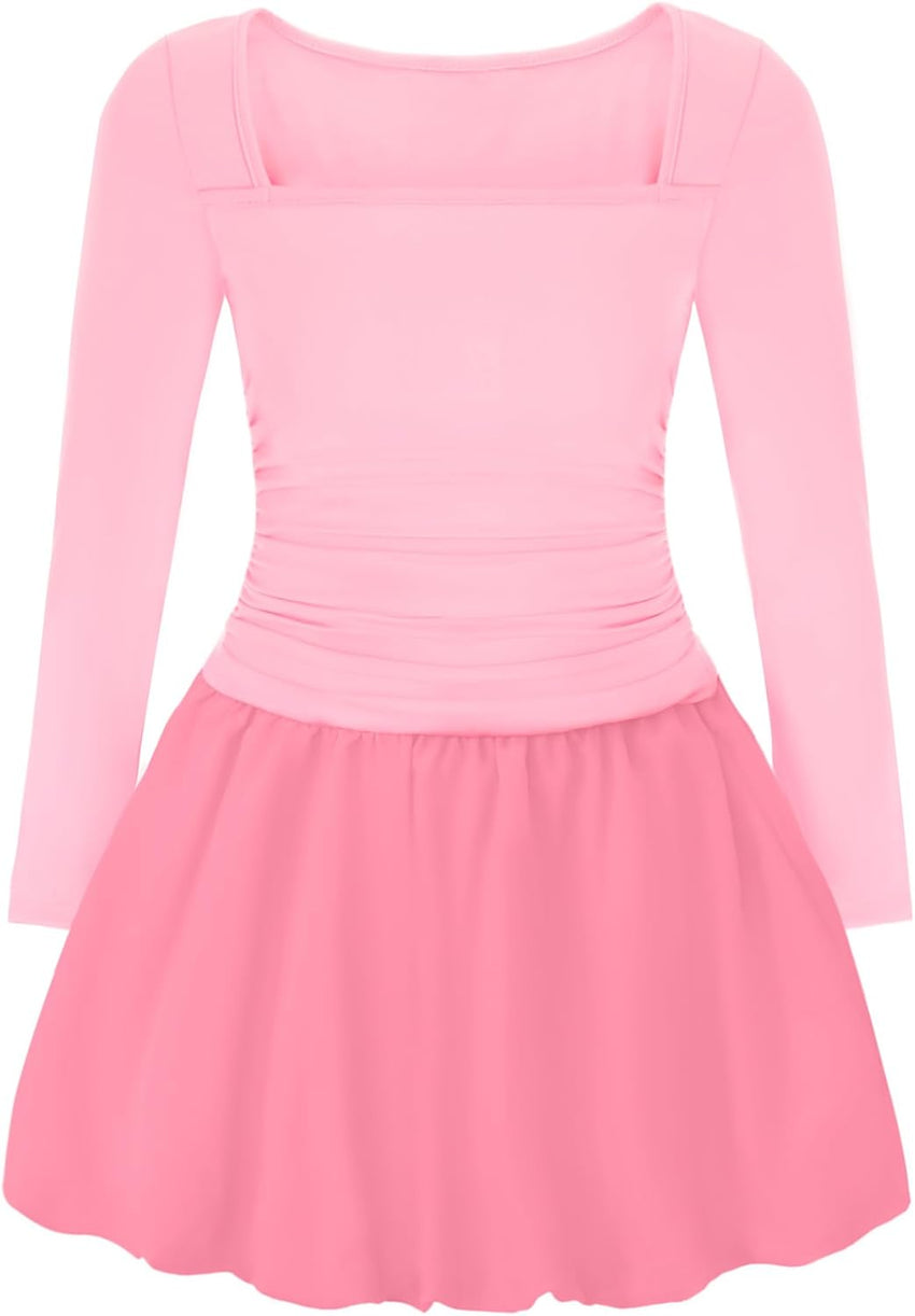 EXARUS Girls Dress Off The Shoulder Bodycon/Bubble Long Sleeve Teen Ruched Homecoming Dance Party Prom Tween Dresses