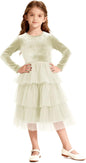 Christmas Dress Girls Velvet Tulle Puffy Long Sleeve Formal Party Dresses Princess Birthday Wedding Guest Dress