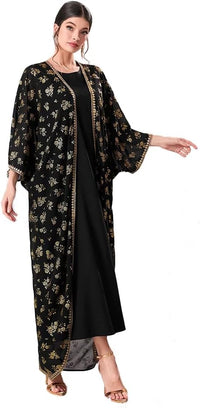 Embroidery Jalabiya Chiffon Abaya Dress for Women Dubai Sadui Muslim Eid Clothes