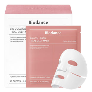 BIODANCE Bio-Collagen Real Deep Mask, Hydrating Overnight Hydrogel Mask, Pore Minimizing, Plumping, Elasticity Improvement, Korean Skin Care, Valentines Day Gifts for Her | 1.19oz(34g) x 16ea